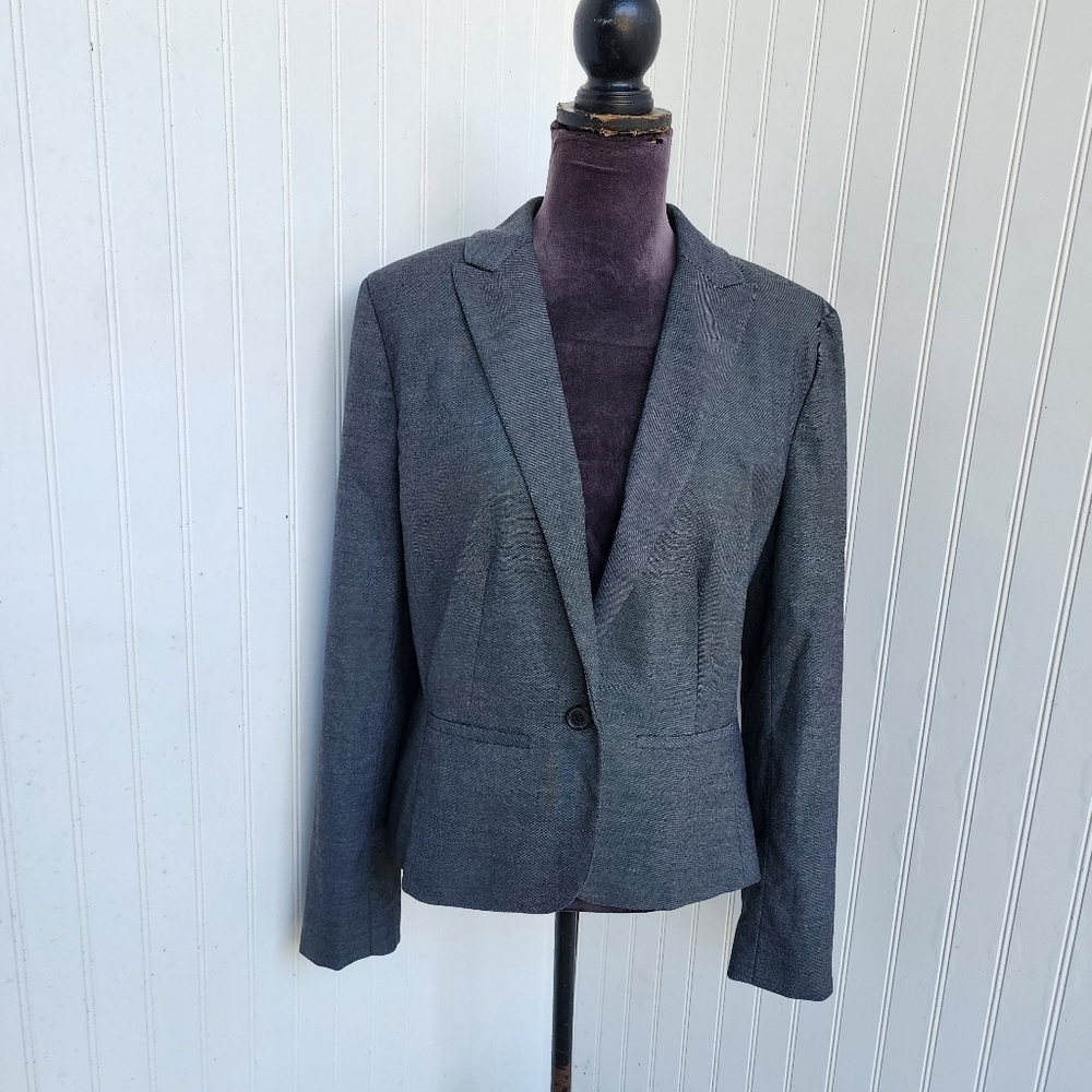 Ann Taylor Knit Blazer Gray One Button Classic Office Preppy Career Size 12